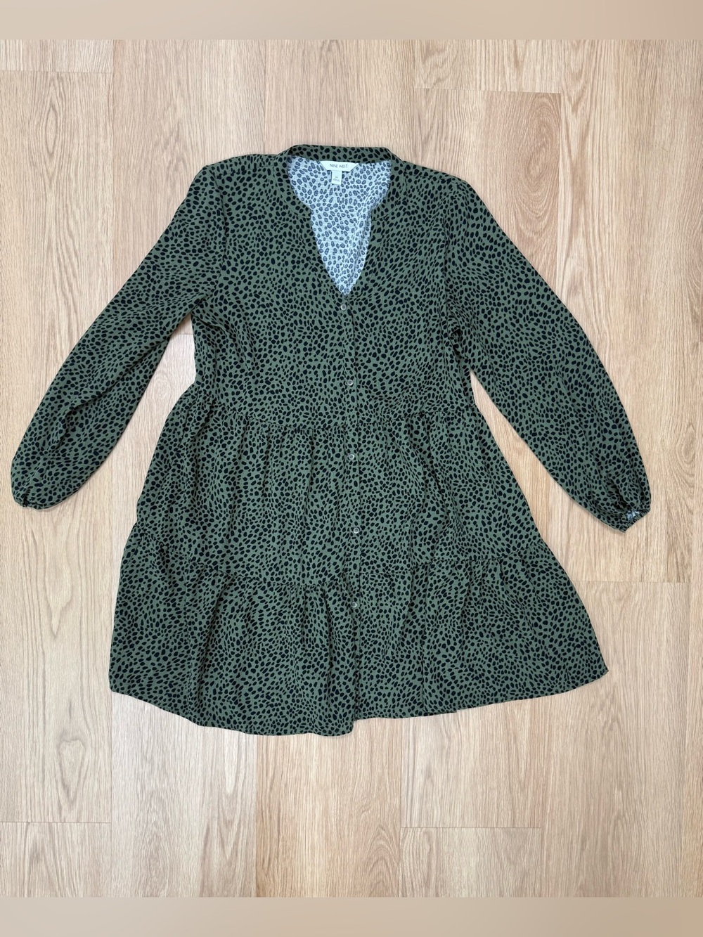 Nine West Olive and Black Tiered Spot Dress